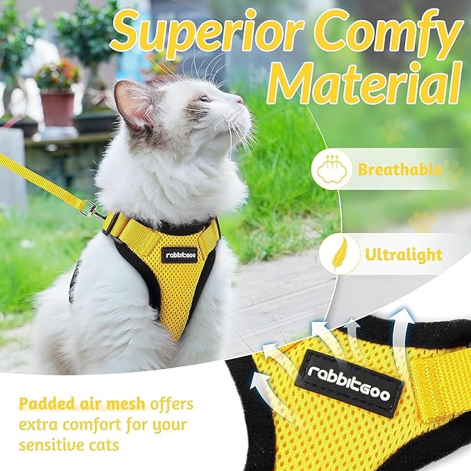 rabbitgoo Cat Harness and Leash for Walking, Escape Proof Soft Adjustable Vest Harnesses for Cats, Easy Control Breathable Reflective Strips Jacket, Yellow, M