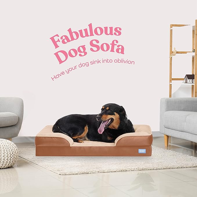 Orthopedic Sofa Dog Bed - Ultra Comfortable Dog Bed for Large Dogs - Breathable & Waterproof Pet Bed- Egg Foam Sofa Bed with Extra Head and Neck Support - (XX-Large, Brown)