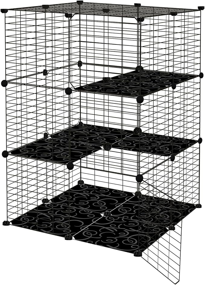 3-Tier Cat Cages Indoor, DIY Cat Enclosure, Cat Playpen Catio Detachable Metal Wire Kennels Pet Crate Large Exercise Place Ideal for 1-2 Cat