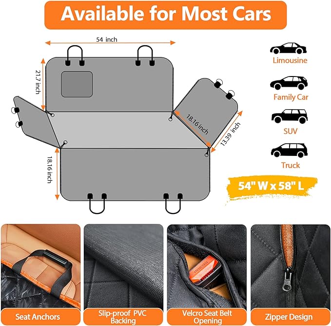 URPOWER Dog Car Seat Cover for Pets 100% Waterproof Seat Cover Hammock 600D Heavy Duty Scratch Proof Nonslip Durable Soft Back Seat Covers for Cars Trucks and SUVs