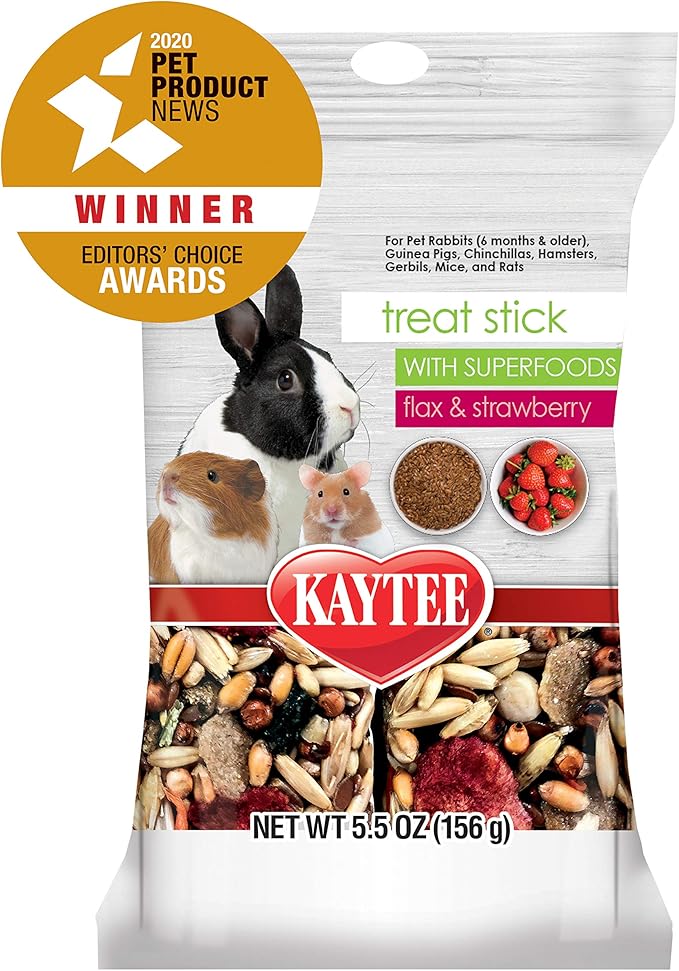 Kaytee Small Animal Treat Stick with Superfoods, Strawberry & Flax Seed, 5.5 oz