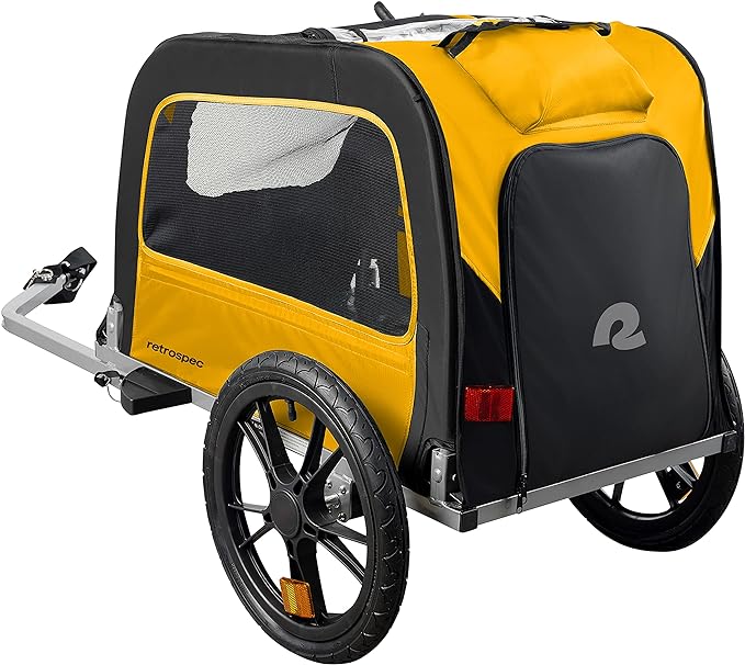 Retrospec Rover Waggin' Pet Bike Trailer - Small & Medium Sized Dogs Bicycle Carrier - Foldable Frame with 16 Inch Wheels - Non-Slip Floor & Internal Leash