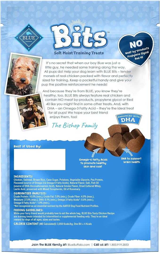 Blue Buffalo BLUE Bits Natural Soft-Moist Training Dog Treats, Chicken Recipe 11-oz Bag