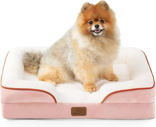 Bedsure Small Orthopedic Dog Bed - Washable Bolster Dog Sofa Beds for Small Dogs, Supportive Foam Pet Couch Bed with Removable Washable Cover, Waterproof Lining and Nonskid Bottom Couch, Pink