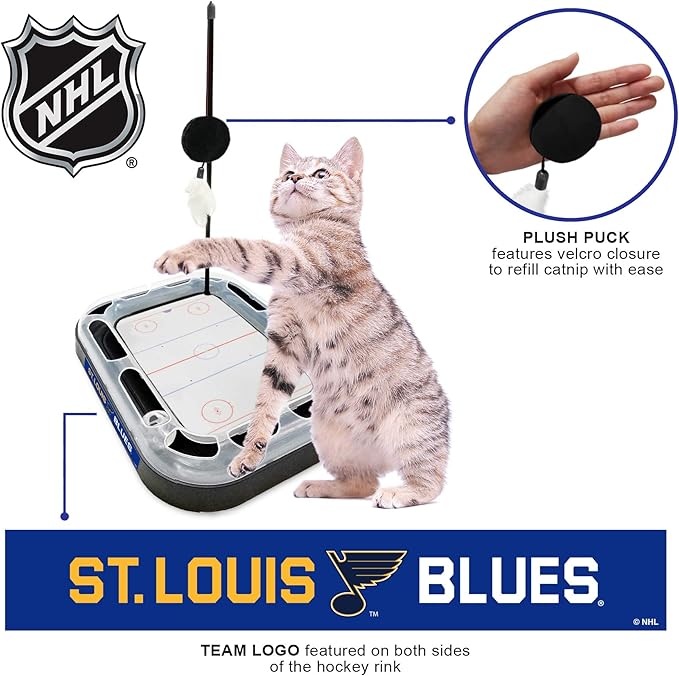 Pets FIrst Cat Scratching Toy NHL St. Louis Blues Hockey Field Cat Scratcher Tiy with Interactive Cat Ball Bell in Tracks. 5-in-1 CAT Toy