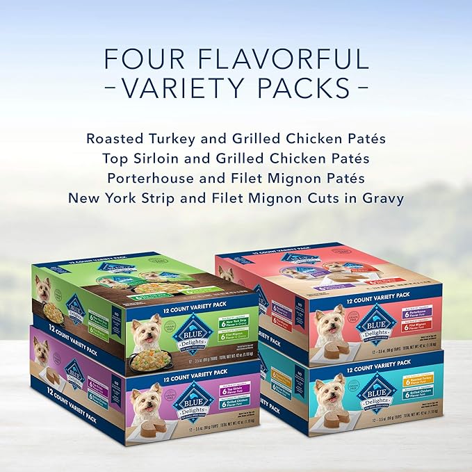 Blue Buffalo Delights Natural Small Breed Wet Dog Food Cups Variety Pack, Roasted Turkey and Grilled Chicken Flavor 3.5-oz (12pack- 6 of Each Flavor)