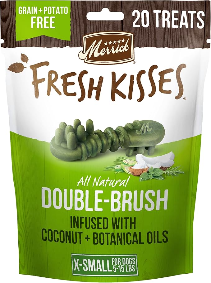 Merrick Fresh Kisses Natural Dental Chews Infused With Coconut And Botanical Oils For Tiny Dogs 5-15 Lbs - (Pack of 6) 20 ct. Bags