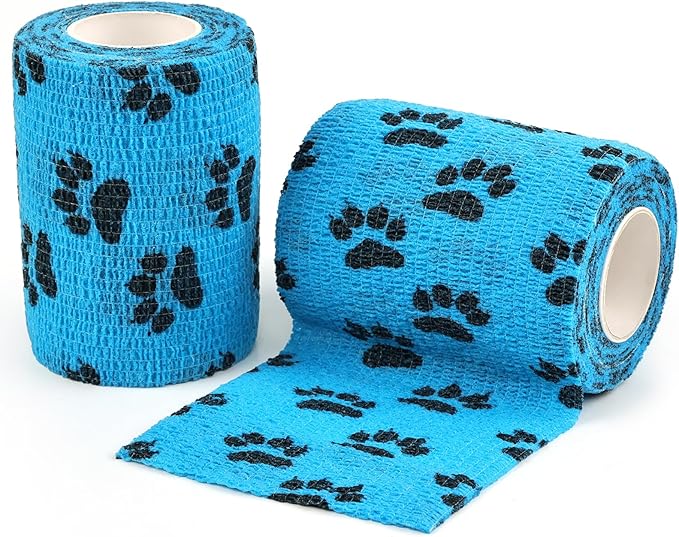 AUPCON Vet Wrap Cohesive Bandages Bulk Self Adhesive Bandage Wrap Self Adherent Wrap Non-Woven for Dogs Pet Animals & Ankle Sprains & Swelling 3 Inch x 5 Yards (2 Pack Blue Paws)
