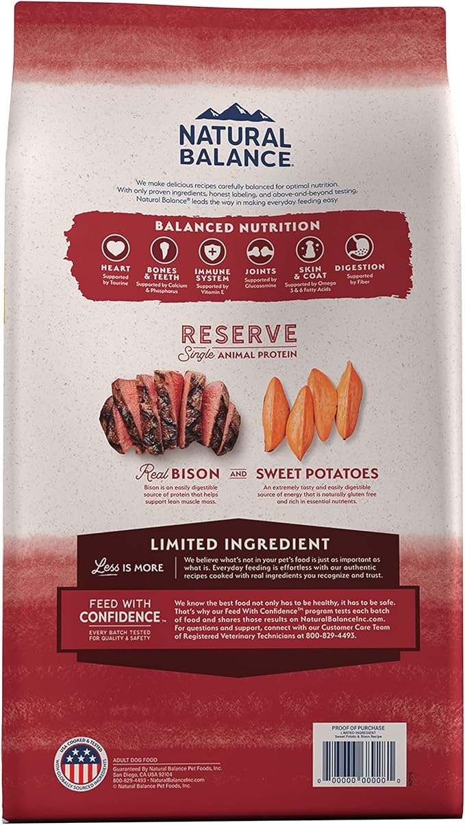 Natural Balance Limited Ingredient Adult Grain-Free Dry Dog Food, Reserve Sweet Potato & Bison Recipe, 12 Pound (Pack of 1)