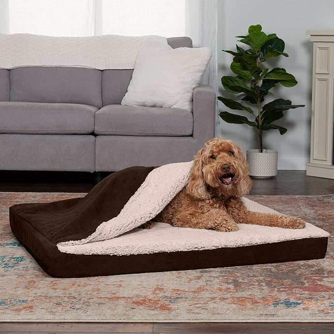 Furhaven Orthopedic Dog Bed for Large Dogs w/ Removable Washable Cover, For Dogs Up to 95 lbs - Berber & Suede Blanket Top Mattress - Espresso, Jumbo/XL