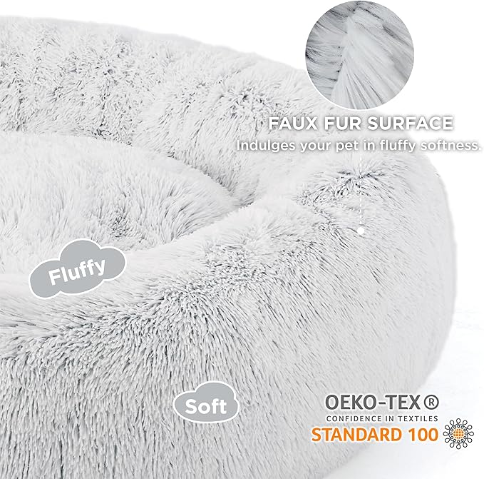 Bedsure Calming Dog Bed for Extra Large Dogs - Donut Washable Large Pet Bed, 45 inches Anti-Slip Round Fluffy Plush Faux Fur Dog Bed, Fits up to 125 lbs Pets, Frost Grey