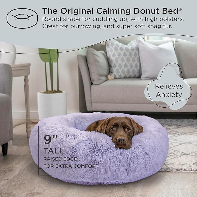 Best Friends by Sheri The Original Calming Donut Cat and Dog Bed in Shag Fur Lavender, Large 36"