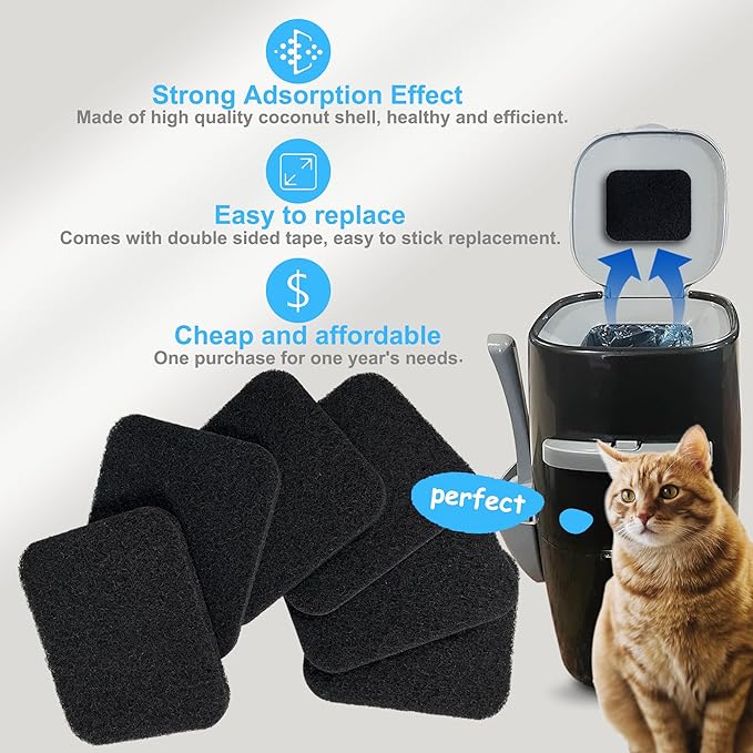 6 Pack Charcoal Filters Replacement for Litter Genie Standard Pail, Activated Charcoal Filters Compatible with Litter Genie Cat Litter Box Waste Disposal System for Odor Control (6)