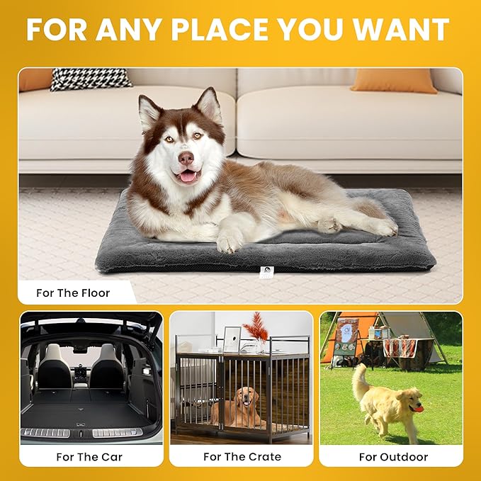 Dog Beds Crate Pad for Large Dogs, Cat Bed Washable Dog Crate Pad Dog Bed Mat Washable Dog Beds Anti-Slip & Anti-Scratch Pet Sleeping Mat(Gray, L)