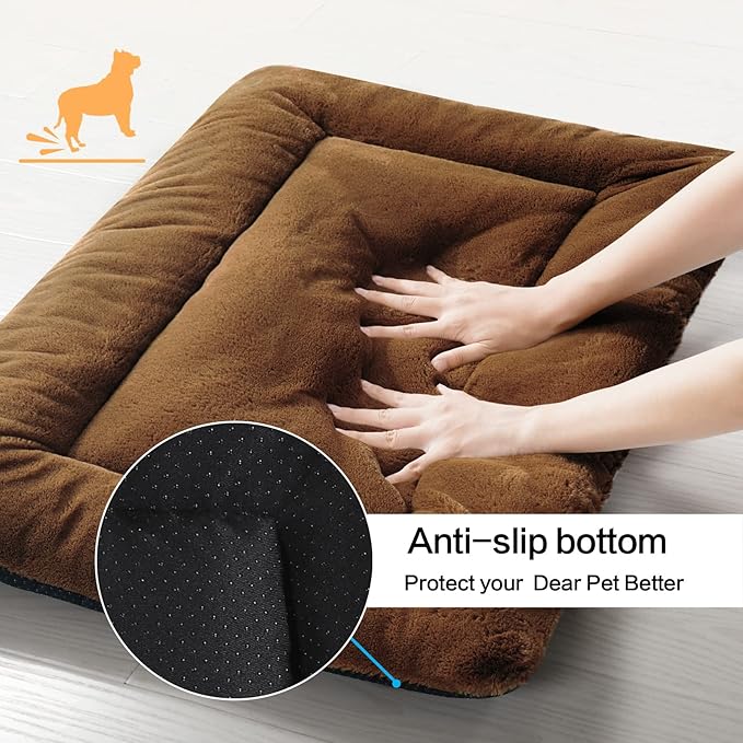 Dog Beds Crate Pad for Medium/Large Dogs Fit Metal Dog Crates,Ultra Soft Dog Crate Bed Washable & Anti-Slip Kennel Pad for Dogs Cozy Sleeping Mat,Brown 36inch