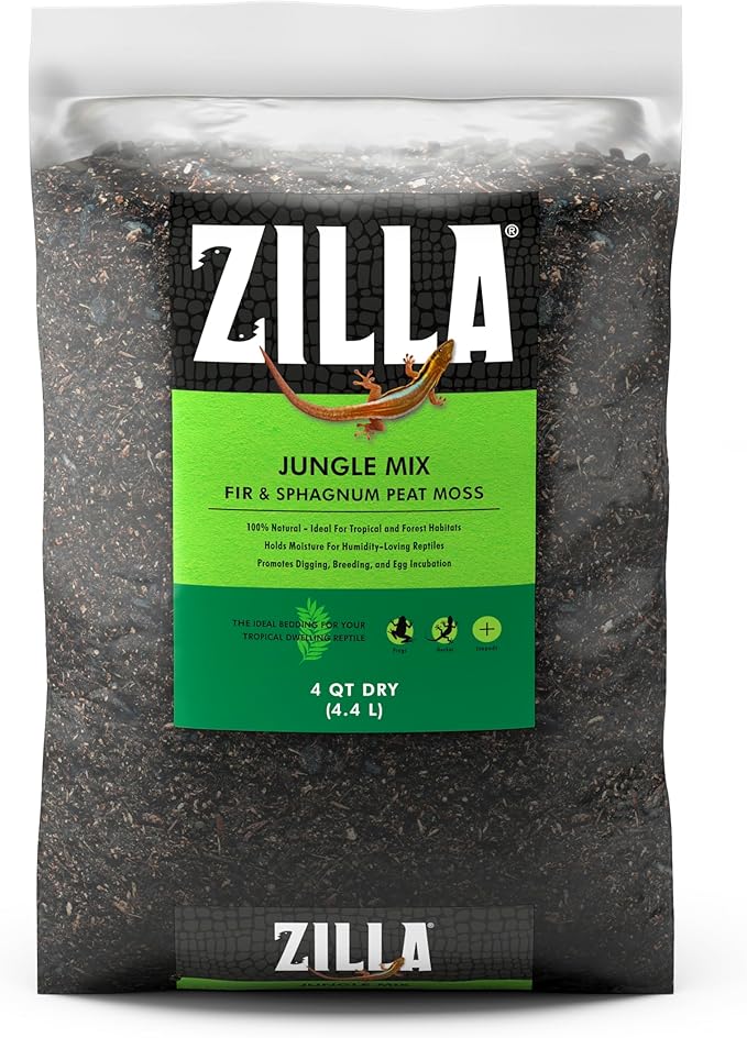 Zilla Pet Reptile Terrarium Substrate Bedding, Jungle Mix, for Frogs, Rainforest Geckos, Toads and Snakes, 4 Quart