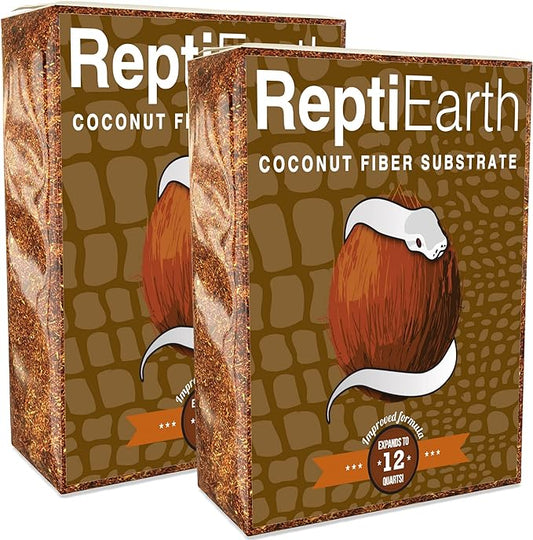 ReptiEarth Reptile Bedding, Fluffy Coconut Fiber Substrate 12 Quart Organic Coco Ready to Use for Bioactive Snake Terrarium, Lizard Tanks with Plants, for Frog, Tarantula or Hermit Crab Habitat (2 Pk)