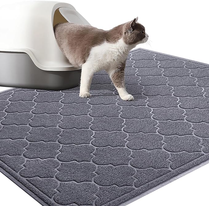 LuxStep Cat Litter Mat Litter Trapping Mat, 35x47 Inch Waterproof and Non-Slip Litter Box Mat for Clean Floors, Soft on Cat Paws, Large Litter Pad for Indoor Cat Supplies and Essentials, Grey