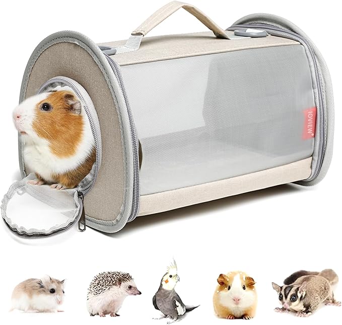 Guinea Pig Carrier Travel Small Animal Carrier Bag Lizard Bird Rabbit Carrier Cage Squirrel Breathable Bag Portable Travel Hamster Small Pet Hangbag (Small, khaki)