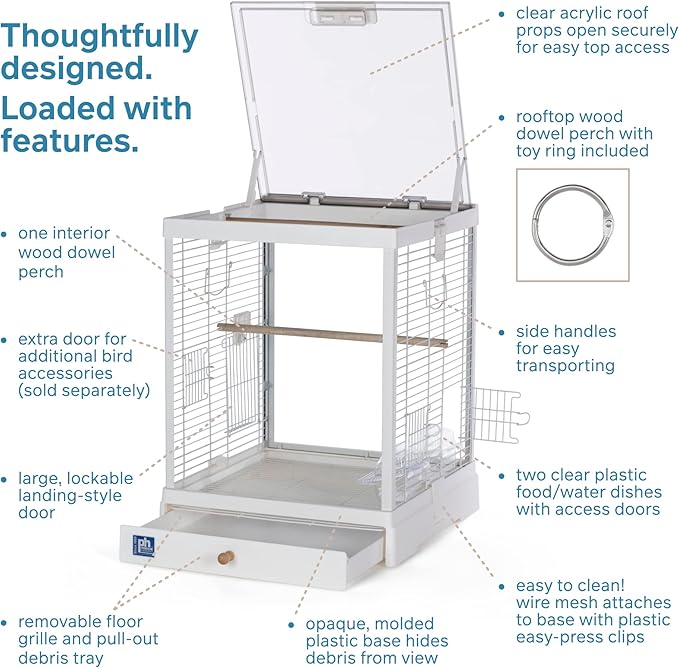 Prevue Pet Products Clear View Glass Bird Cage Crystal Palace for Small Birds - White Frame