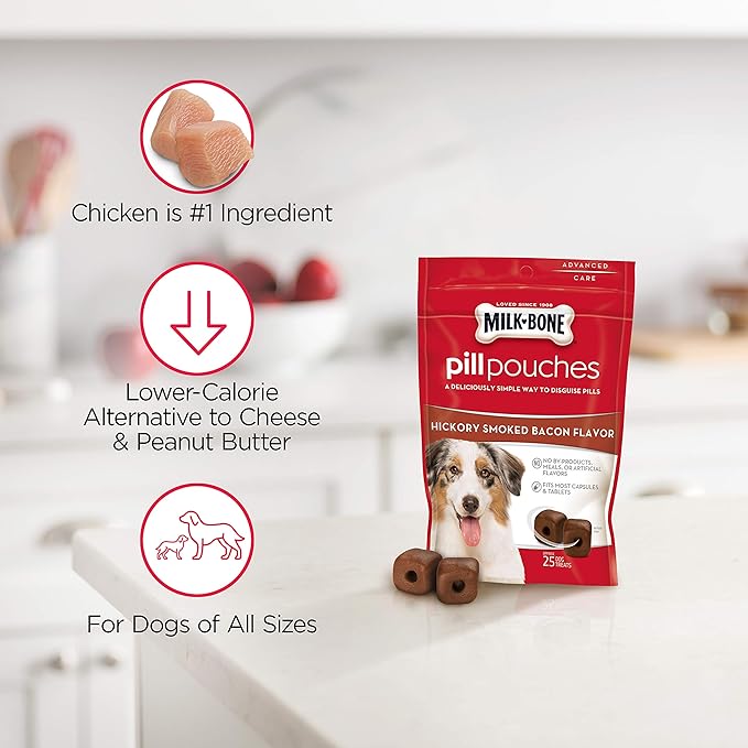 Milk-Bone Pill Pouches Dog Treats, Hickory Smoked Bacon Flavor, 6 Ounce (Pack of 5)
