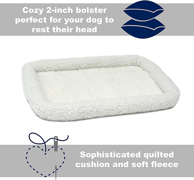 MidWest Homes for Pets Bolster Fleece Pet Bed for Dog And Cats 24L-Inch White w/ Comfortable Bolster | Ideal for Small Dog Breeds & Fits a 24-Inch Dog Crate | Machine Wash & Dry | 1-Year Warranty