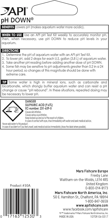 API pH Down Freshwater Aquarium Water pH Reducing Solution 1.25-Ounce Bottle (Pack of 2)