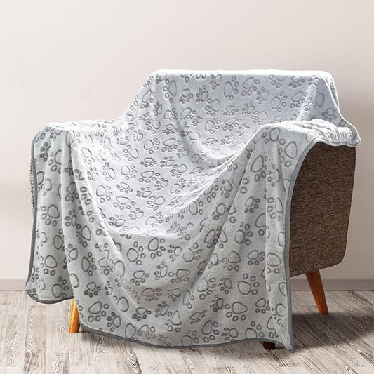 Stuffed Premium Soft Dog Blanket, with Flannel Grey Cute Paw Print, 43 * 66 inches, Cat Blanket Puppy Supplies Dog Products Stuff Essentials