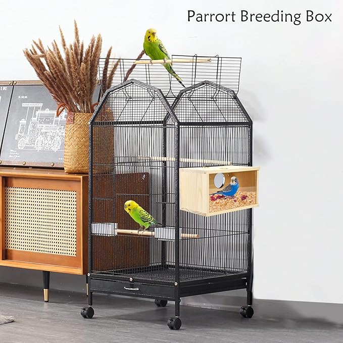 ShuRung Parakeet Nesting Box Cockatiel Nesting Box Bird Nest Bird Breeding Box House Wooden Acrylic Transparent Bird Box with Detachable Wooden Board for Lovebirds Cockatiel Budgie Conure Parrot