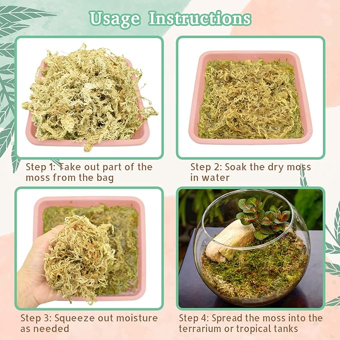 14OZ Premium Sphagnum Moss for Reptiles- 20QT Natural Reptile Moss Dried, Forest Live Moss for Terrarium, Frogs Snake Peat Moss Bedding for Leopard Gecko Turtle Anoles Salamanders Orchids Plants