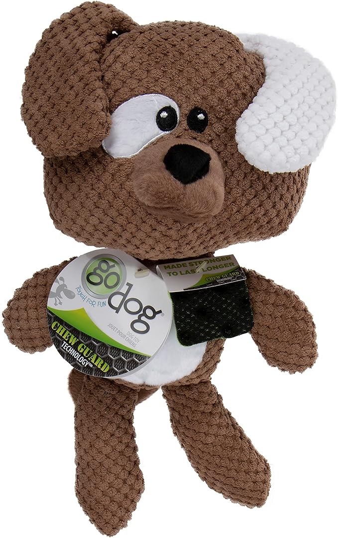 goDog Checkers Dog Squeaky Plush Dog Toy, Chew Guard Technology - Brown, Large