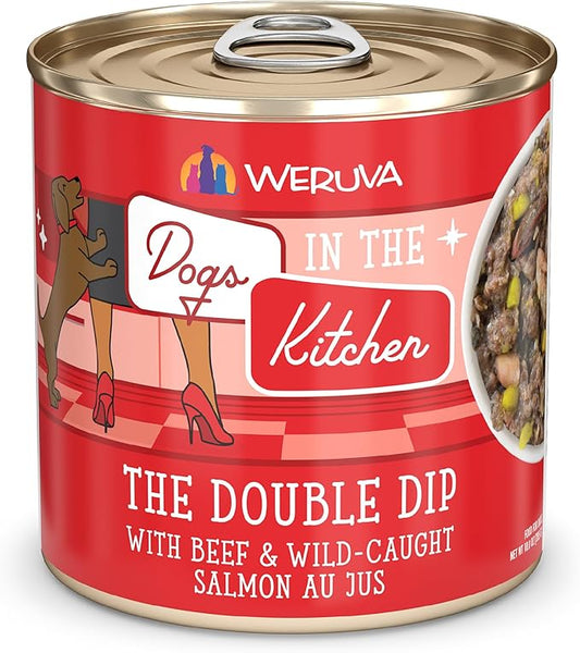 Weruva Dogs in The Kitchen, The Double Dip with Beef & Wild-Caught Salmon Wet Dog Food, 10oz Can (Pack of 12)