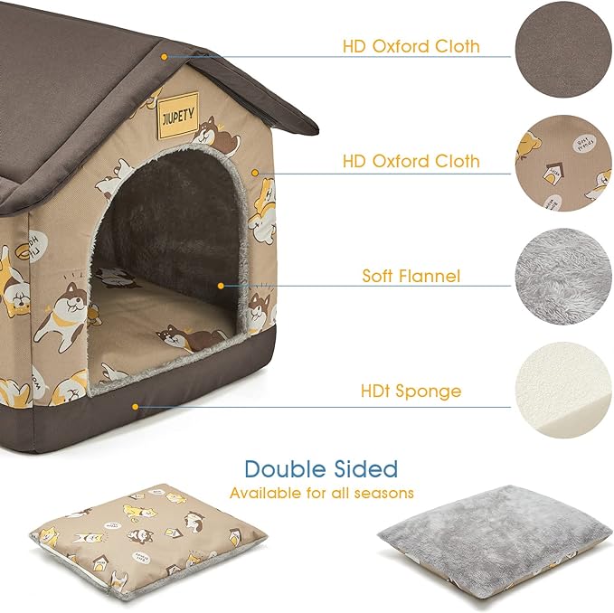 Jiupety Dog House Indoor, L Size Indoor Dog House for Medium Dog, Warm Cave Sleeping Nest Bed for Cats and Dogs, Brown