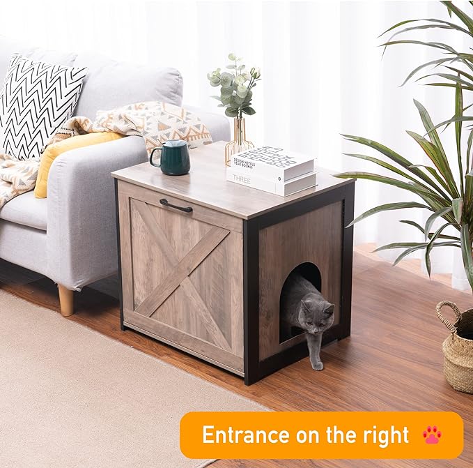 DWANTON Cat Litter Box Furniture Hidden, Cat Litter Box Enclosure, Reversible Entrance Can Be on Left or Right Side, Indoor Cat Box Cabinet, Wooden Cat Washroom, End Table, Nightstand