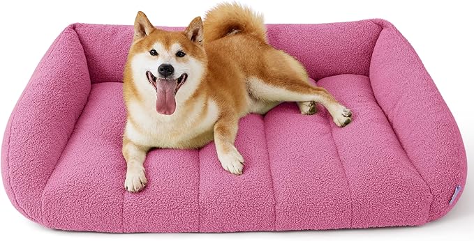 Lesure Orthopedic Dog Bed Sofa for Large Dogs, Waterproof Dog Couch with Removable Washable Cover, Cute Aesthetic Pet Sofa Couch with Egg Crate Foam(35" x 25" x 10.5", Pink)