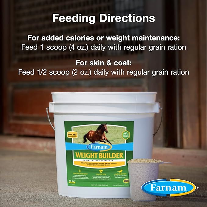 Farnam Weight Builder Horse Weight Supplement, Helps Maintain Optimal Weight and Body Condition with no Sugar Added, 7.5 pounds, 30 Day Supply