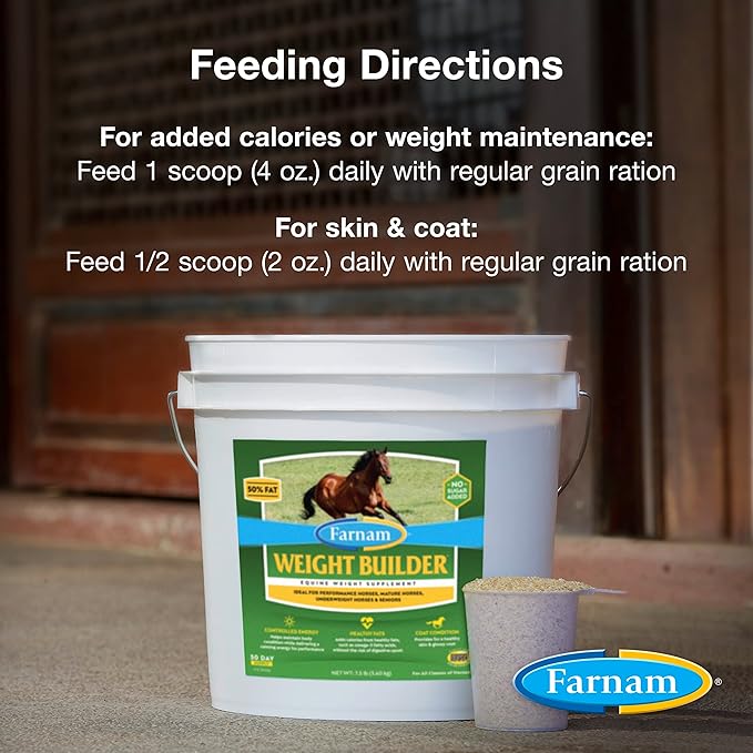 Farnam Weight Builder Horse Weight Supplement, Helps Maintain Optimal Weight and Body Condition with no Sugar Added, 22.5 pounds, 90 Day Supply