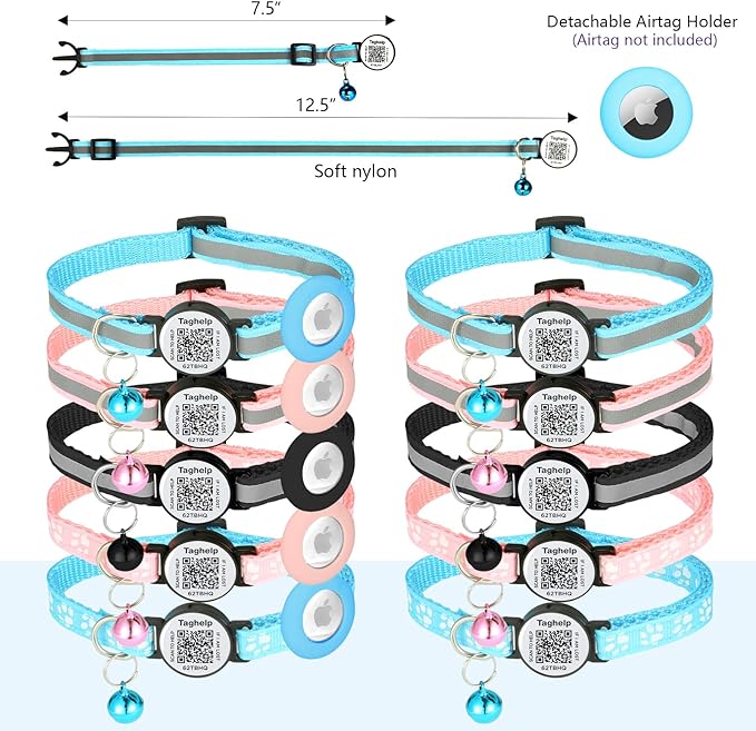 3 Pack Airtag Cat Collar Breakaway with Bell,Reflective Kitten Collar with Apple Airtag Cat Collar Holder,Adjustable,Safety Buckle for Girl Boy Cats,Pet Supplies,Gifts (Black & Blue & Pink)