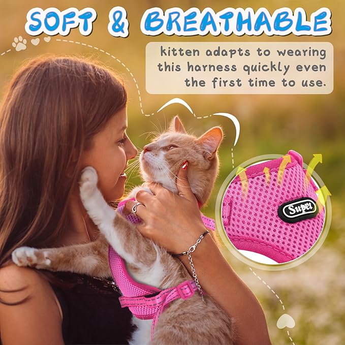 Supet Cat Harness and Leash Set for Small to Large Cats Adjustable Cat Vest Harness with Reflective Trim Universal Cat Leash and Harness for Cats/Puppies Outdoor Walking