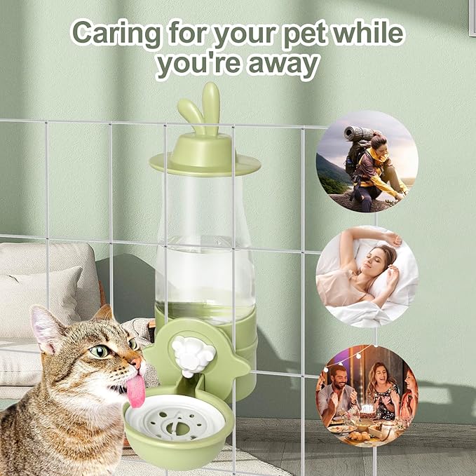 Rabbit Hay Feeder and Automatic Pet Water Dispenser, Metal Frame Guinea Pig Hay Rack Gravity Pet Water Bottle, Hanging and Easy to Install, for Rabbit Guinea Pig Chinchilla Bunny