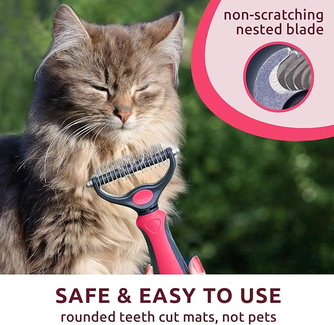 Pat Your Pet Deshedding Brush - Double-Sided Undercoat Rake for Dogs & Cats - Shedding Comb and Dematting Tool for Grooming, Extra Wide