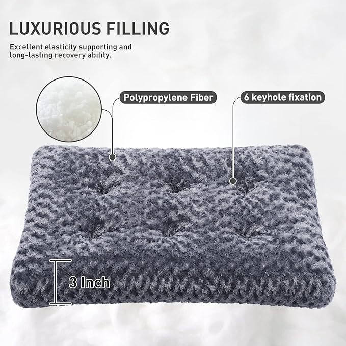 KSIIA Washable Dog Bed Deluxe Plush Dog Crate Beds Fulffy Comfy Kennel Pad Anti-Slip Pet Sleeping Mat for Large, Jumbo, Medium, Small Dogs Breeds, 29" x 21", Dark Grey