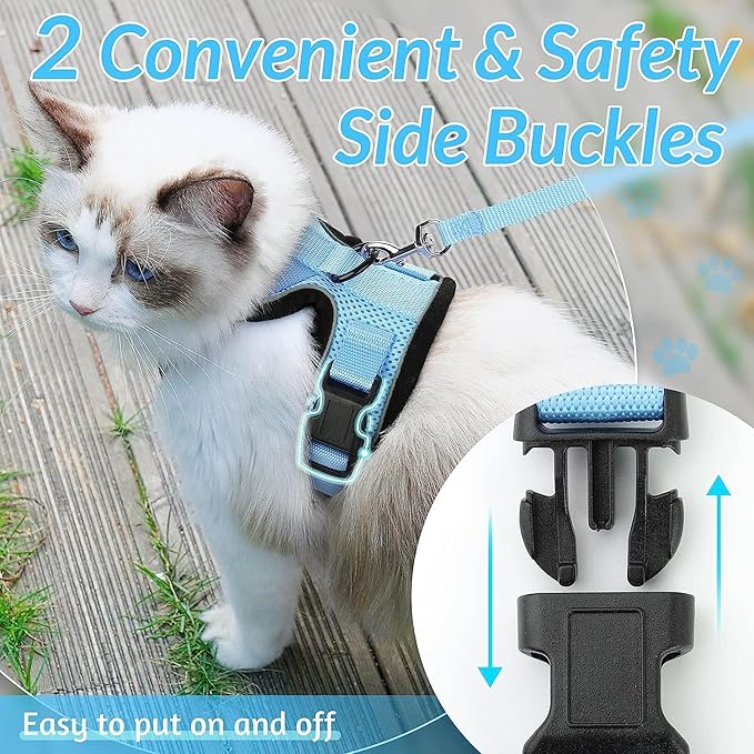 rabbitgoo Cat Harness and Leash for Walking, Escape Proof Soft Adjustable Vest Harnesses for Cats, Easy Control Breathable Reflective Strips Jacket, Light Blue,M