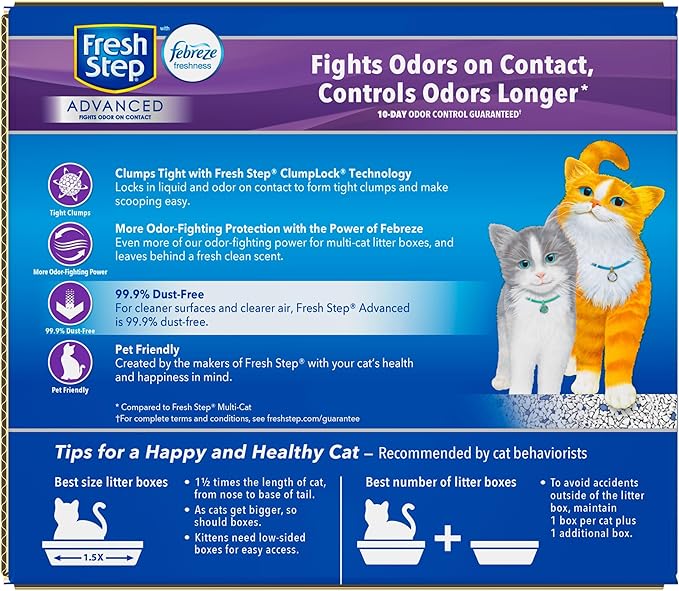 Fresh Step Advanced Multi-Cat Clumping Litter With Febreze Freshness, Fresh Step Clumping Cat Litter Extra Strength Formula With Guaranteed Odor Control, 37 lbs. (2 x 18.5 lb. Box)