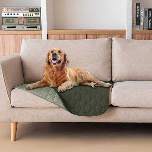 gogobunny 100% Double Sided Waterproof Dog Blanket Soft Pet Bed Cover Reversible Protect Furniture Couch Sofa Car for Puppy Large Dog Cat (Dark Olive/Light Olive, 30x30 Inch (Pack of 1))