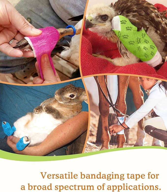 Self Adhesive Bandage Wrap, Bitter Vet Wrap for Dogs No Chew, Self-Sticking Gause Bandage for Wound, Paw, Leg, Tail, Non-Woven Bandage Wrap for Animal Cat Horse Bird (2 Inch, 8 Rolls, 4 Colors)