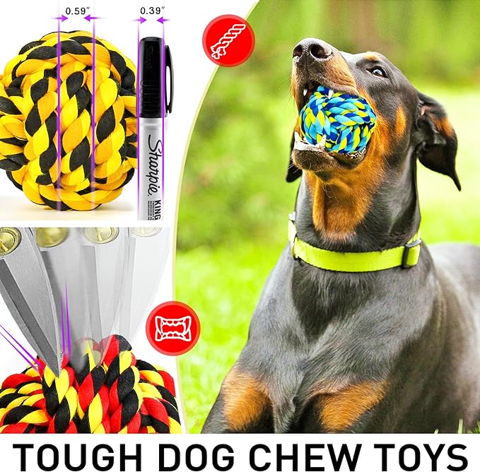 SHARLOVY Dog Chew Toys for Aggressive Chewers, Dog Balls for Large Dogs, Heavy Duty Dog Toys with Tough Twisted, Dental Cotton Dog Rope Toy for Medium Dogs, 6 Pack Indestructible Chew Toys