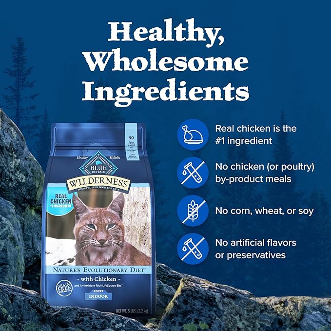 Blue Buffalo Wilderness Nature's Evolutionary Diet High-Protein, Grain-Free Natural Dry Food for Adult Cats, Chicken, 2-lb. Bag