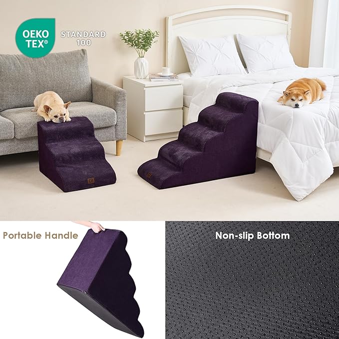 EHEYCIGA Curved Dog Stairs for Small Dogs 15.7" H, 3-Step Dog Steps for Couch Sofa and Chair, Pet Stairs for Cats, Non-Slip Balanced Pet Steps Indoor, Purple