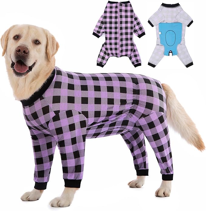 Dog Recovery Suit Full-Zipper After Post-Surgery Large Medium Dogs, Dog Bodysuit for Prevent Licking& Chewing Wounds Onesies Cone Alternative (Purple, 6X-Large)